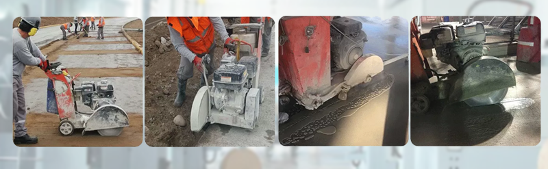 Diamond saw blade cutting scene cutting concrete road cutting