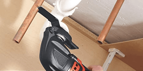 Universal oscillating multi-tool saw blade designed for cutting wood, plastic, and metal.