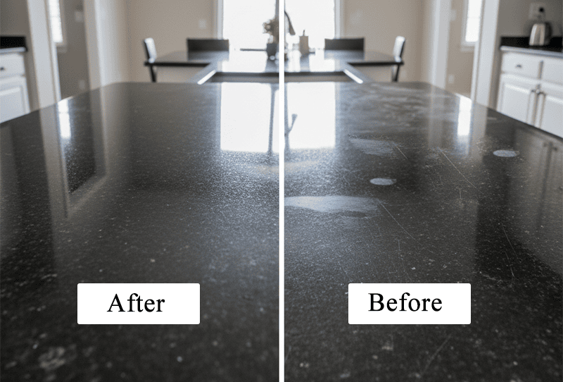 Comparison before and after polishing with soft abrasive sheet