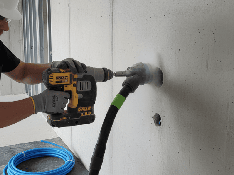 Construction project (pre-cut concrete holes for drilling)