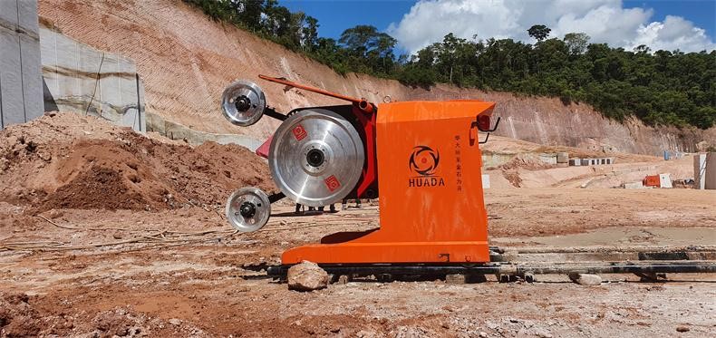 Diamond wire saw used in a stone quarry to cut large blocks of granite with minimal waste.